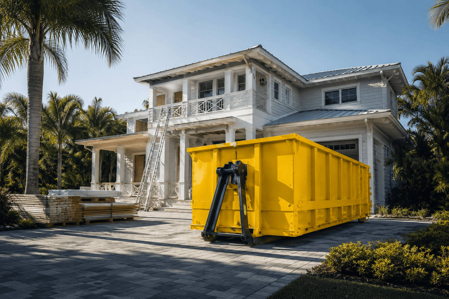 Roll-off dumpster delivered to a driveway in Vero Beach, FL