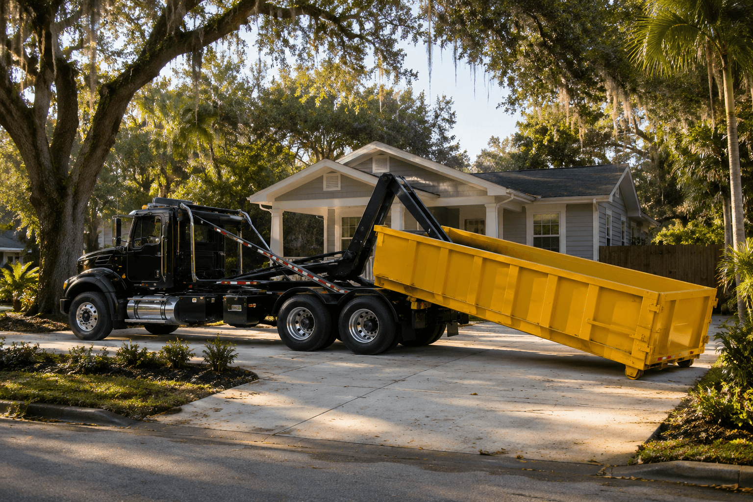 Roll-off dumpster delivered to a driveway in Fort Pierce, FL