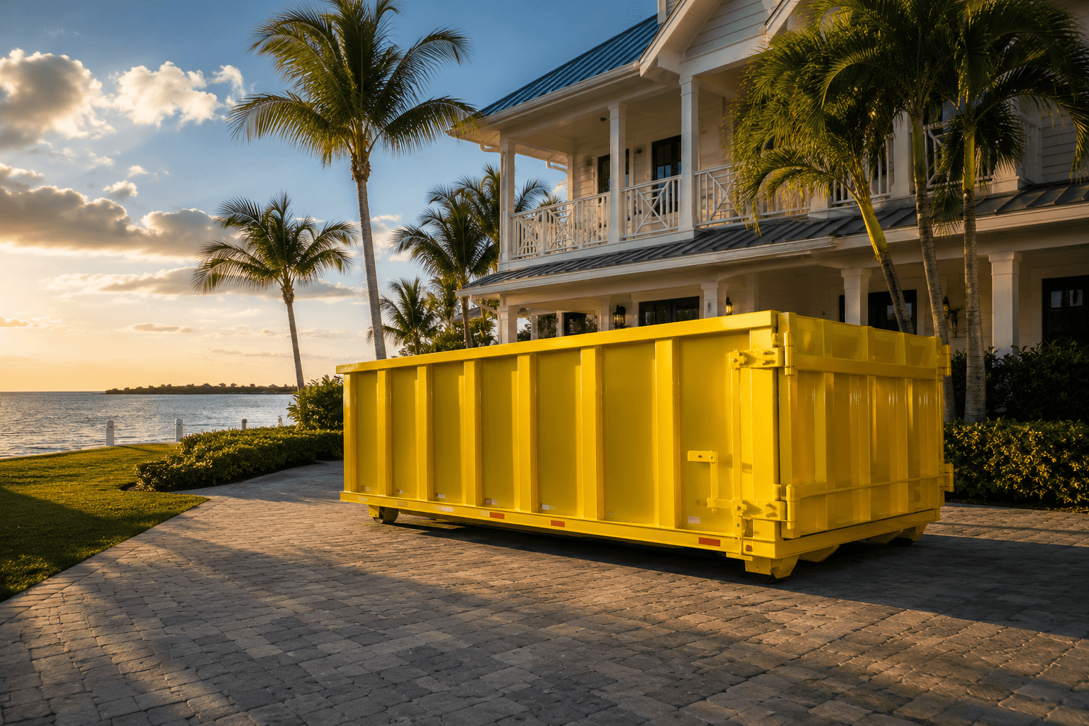 Roll-off dumpster delivered to a driveway in Stuart, FL